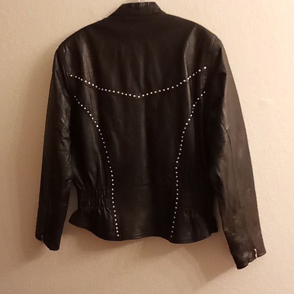 VINTAGE GENUINE LEATHER Matrix Biker Bomber Goth Sz 2XL Black Sliver Studs CG - Picture 2 of 15